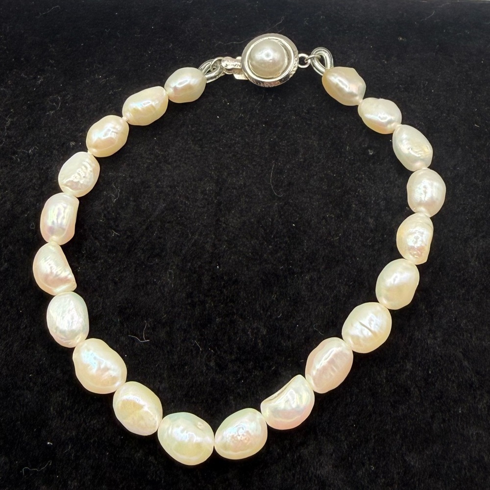 Genuine Freshwater Pearl Bracelet 8” Baroque Pearls Heart Clasp